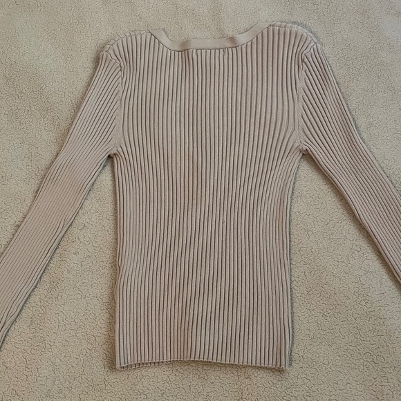 H&M Ribbed V Neck Cardigan Taupe - Picture 4 of 8